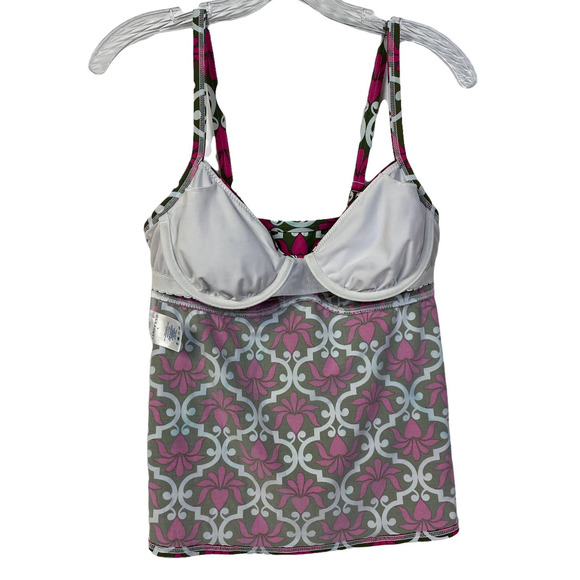 Women's LANDS' END Size 6 Swim Top Cami Adjustable Straps Pink Green Print - Picture 4 of 11